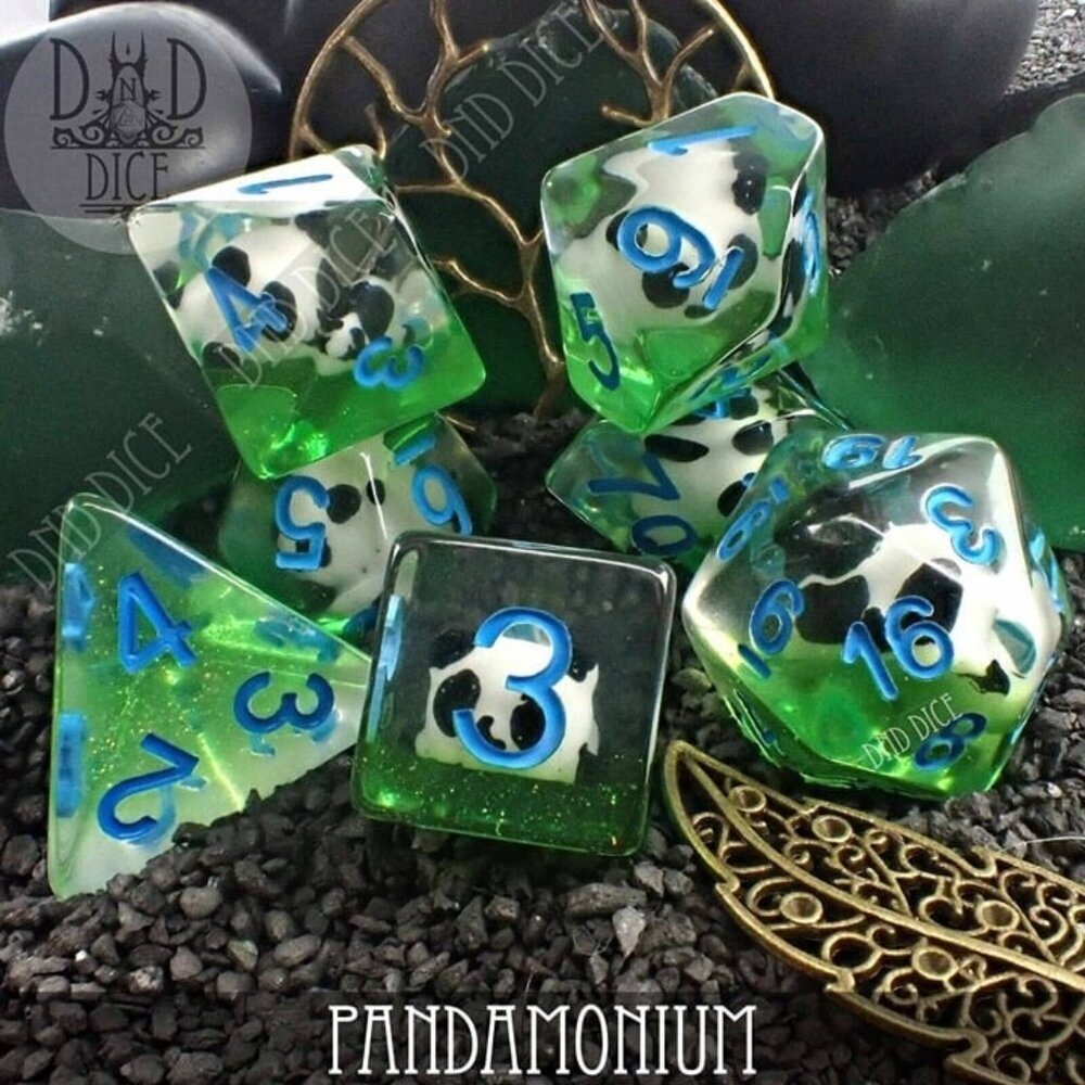 DND Dice Set - Pandamonium - Pandas - 7 Resin Dice - RPG Tabletop Gaming
